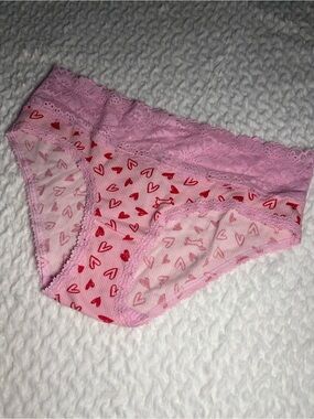 PINK heart and dog panties. Hip hugger, lace trim, retired, size small, NWT